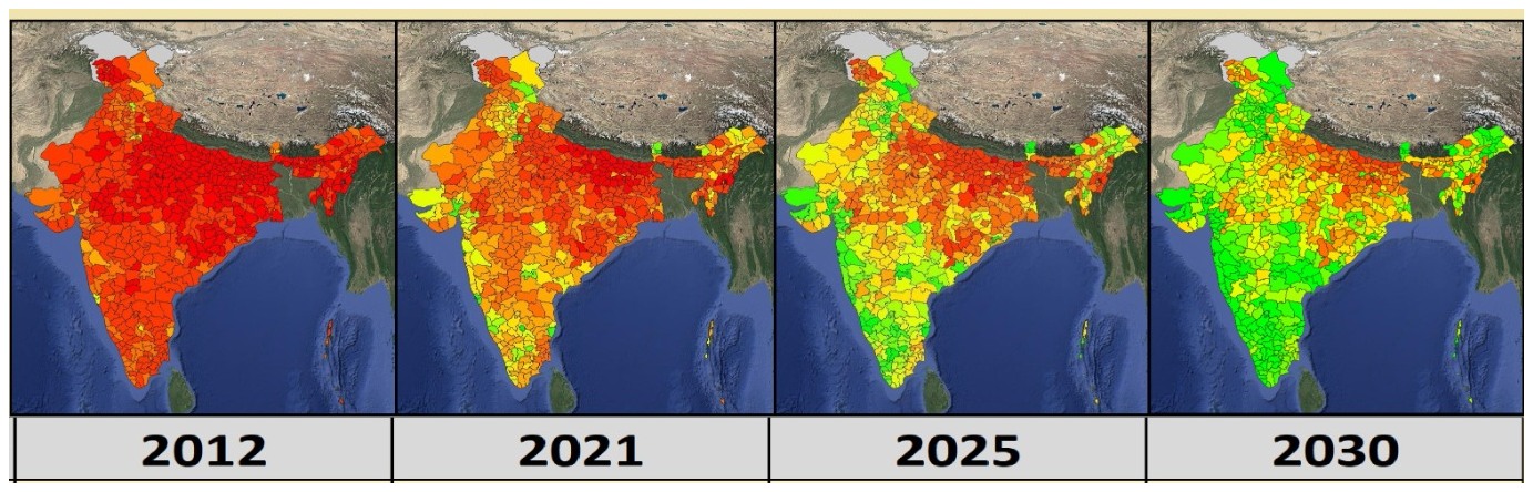 India districtwise affluence progression from 2012 to 2030