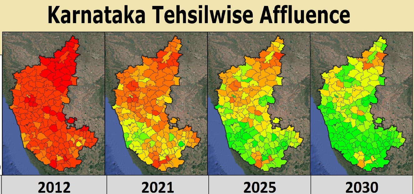 Karnataka tehsilwise affluence progression from 2012 to 2030