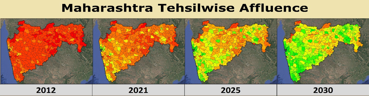 Maharashtra tehsilwise affluence progression from 2012 to 2030